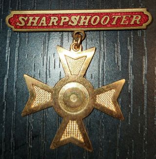 Rare 1898 Army Red Enamel Sharpshooter Shooting Badge National Guard Artillery
