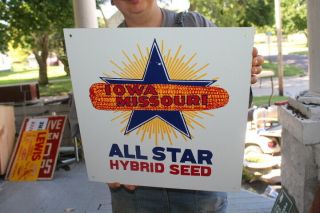 Vintage Iowa Missouri All Star Hybrid Seed Corn Farm 16 " Metal Sign