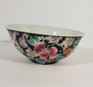 Vintage Chinese Black Floral Bowl Dish 4.  75 " X 2 "