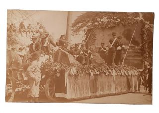 C.  1912 Rppc: Hawaii Floral Parade - Us Army Soldiers On Horse Drawn Float