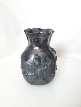 Vintage▪signed Dona Rosa▪black Pottery Vase ▪coyotepec Oaxaca Mexico▪6 1/2 "