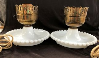 Set Of Two Milk Glass Hobnail Electric Lamps - No Chimney