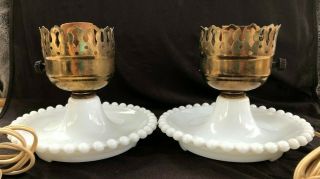 Set of two Milk Glass Hobnail Electric Lamps - No Chimney 2
