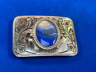 Real Or Faux? Blue Layered Stone Centerpiece Western Silver Tone Belt Buckle