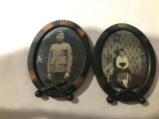 Wwi Doughboy Soldier And Wife Photos In Artillery Metal Frames Id 