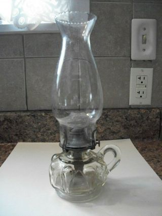Antique Clear Glass Oil Lamp W/ Queen Anne No.  1 Burnner And Finger Hold
