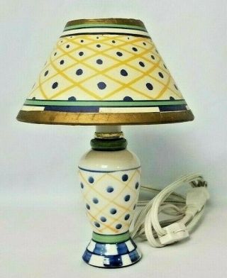 Mini Ceramic Tabletop/accent Lamp White W/gold & Blue Diamond & Dot Pattern