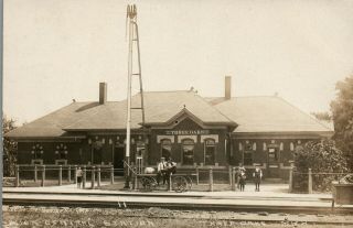 Mich Rppc M.  C.  Railroad Station Three Oaks Michigan Real Photo Postcard