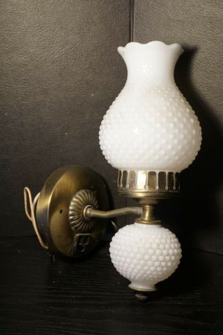 Vtg White Hobnail Milk Glass Wall Sconce Lamp Light Electric Hard Wire,  Outlet