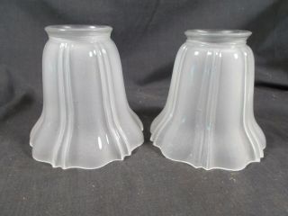 Vintage Pair Sheffield Ribbed Frosted Glass Electric Lamp Shades 2&1/4 " Fitter