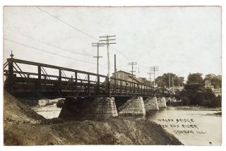 Rppc Of The Wagon Bridge Over The Fox River At Geneva,  Illinois.  Stone Foundation