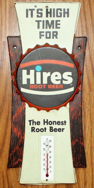 Vintage Hires Root Beer Advertising Thermometer Bottle Cap Sign