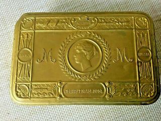 Ww1 Christmas 1914 Queen Mary Brass Tin Gift To The Troops Empty