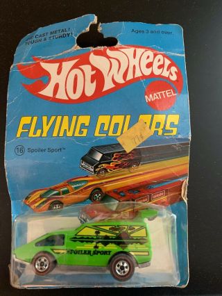Vintage Mattel Hot Wheels Redline Spoiler Sport Green Flying Colors On Card