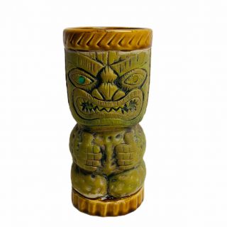 Vintage Trader Dicks Ceramic Tiki Mug Cup Green Jeweled Eyes The Nugget Reno Nv