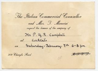 Italian Counselor Shanghai China Invitation To Canada Consul 1948