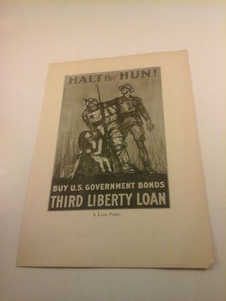 Vtg 1920 Ww1 Art Print Of Wwi Events & People Loan Poster - Halt The Hun - Thi