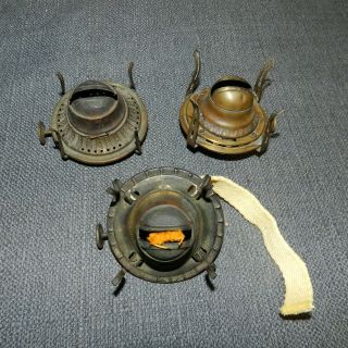 3 Antique Scovill Mfg Co.  Queen Anne No.  1 Oil Kerosene Lamp Burners Made In Usa