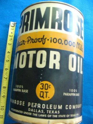 Vintage,  Empty,  5 Quart Primrose Motor Oil Can