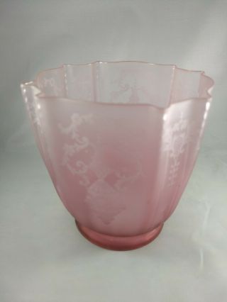 Wow Antique Victorian Acid Etched Cranberry Lamp Shade - Flowery Motif