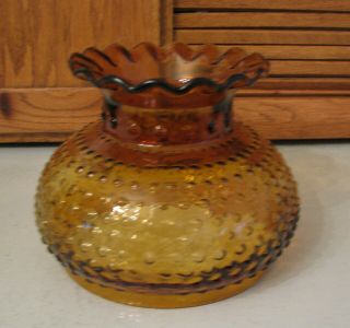 Amber Glass Ruffled Top Hurricane Lamp Globe Shade Hobnail Vintage Light