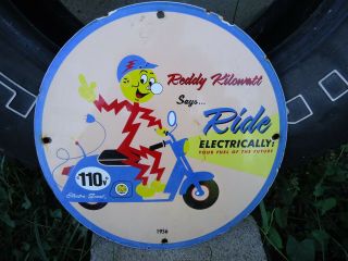 Old Vintage 1956 Reddy Kilowatt Electric Fuel Porcelain Gas Pump Sign