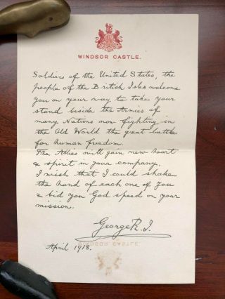 King George V Letter To American Soldiers 1918