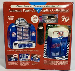 Vintage Pepsi Cola Juke Box Bank Am Fm Radio Vending Bottle Flashlight