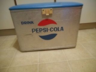 Vintage Metal Pepsi - Cola Cooler With Drain & Padded Top