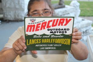 Mercury Boat Motors Harley Davidson Motorcycle Gas Oil Porcelain Metal Sign