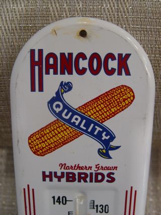 Old Hancock Quality Hybrids Corn Metal Advertising Thermometer 2