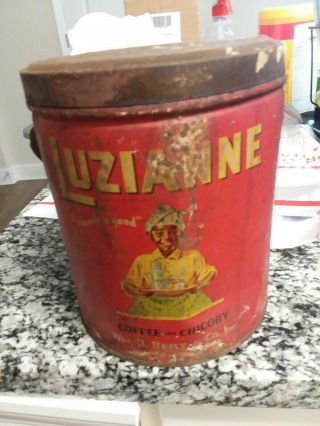 Vintage 3lb Luzianne Coffee & Chicory Tin Can W/ Lid & Handle (empty)