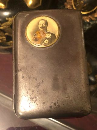 Wwi German Cigarette Case With Kaiser Wilhelm Ii Photo