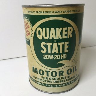 Quaker State Motor Oil Can 1981 Rare Vintage 20w - 20hd 1qt Full - Oil City,  Pa.  Q1