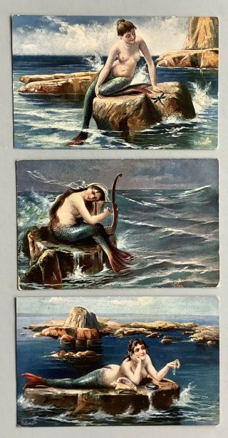 Tuck Mermaid Postcards (3) Series 474b (2),  And Series 6822 Lovely Fantasy