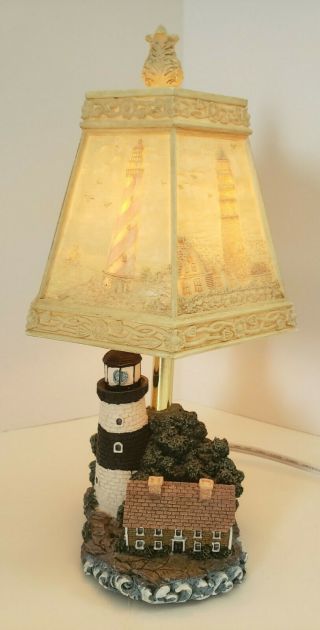 Vintage Lighthouse Accent Lamp Reverse Painted Embossed Plastic Shade