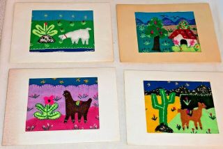 4 Peruvian Folk Art Fabric Applique / Textile Cards,  Handmade Needlework