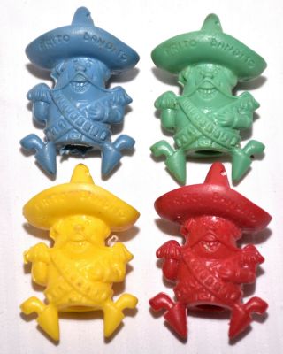 4 Different Colors Frito’s Corn Chips Frito Bandito Pencil Eraser Toppers,  1968?