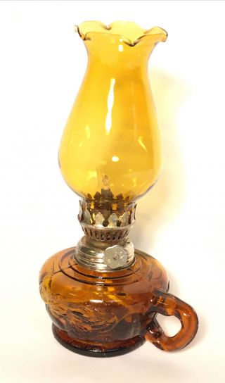 Vintage Small Amber Kerosene Oil Lamp Made In Hong Kong Lantern