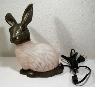 Bunny Rabbit Table Lamp Night Light Bedroom Animal Pink Frosted Glass