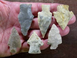 Group Of 6 Midwestern Late Archaic Stemmed Points,  Colorful Group