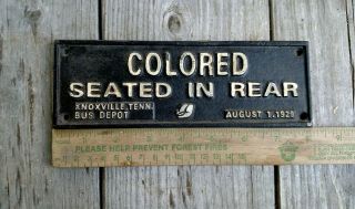 Black Americana Cast Iron Sign,  " Colored Seated In Rear "