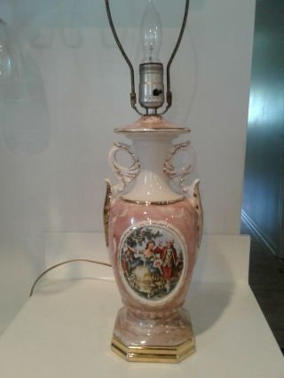 Vintage George & Martha Washington " Porcelain Table Lamp,  Hand Painted Gold Trim