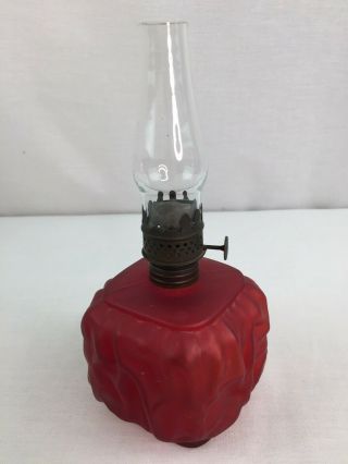 Antique Red Satin Glass Miniature Oil Lamp W/ Chimney P&a Mfg Co.  Drape Pattern