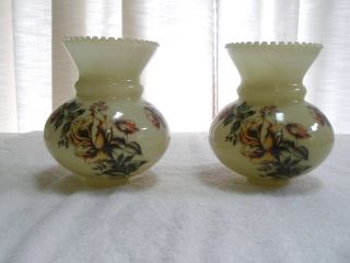 Set Of 2 Vintage Lamp Globes Off White Glass Flowers