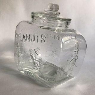 Vtg Glass Pennant Peanuts Jar W Mr Peanut Nut Finial Store Counter Dispenser