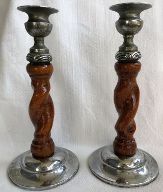 Antique Barley Twist Candleholders Candle Holders Pair 8” Tall