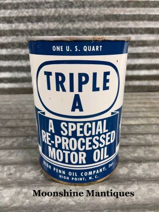 1960’s Triple A Motor Oil Can 1 Quart - High Point Nc