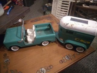 Rare Vintage Nylint Ford Bronco Toy Truck Trailer Turquoise Pressed Steel 1960s
