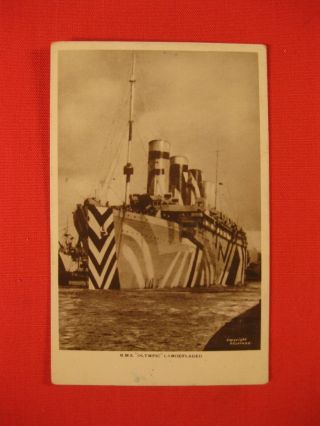 Rms Olympic White Star Line Wwi Camouflaged Vintage Ocean Liner Postcard (713)